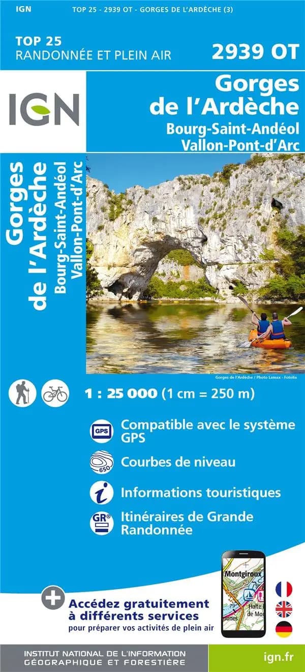 Gorges de l'Ardèche : Bourg-S[ain]t-Andéol - Vallon-Pont-d'Arc (Éd. 3) [surcharges] Fédération française de la randonnée pédestre ; Institut géographique national