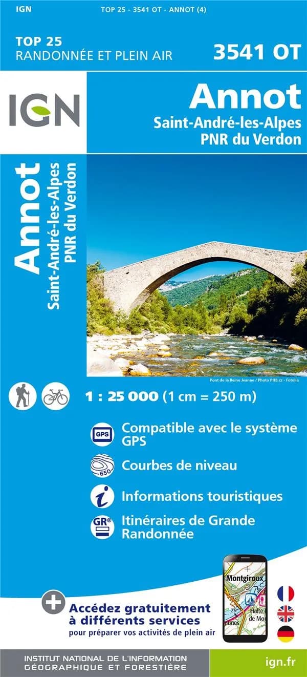 Annot : Saint-André-les-Alpes - P[arc] N[aturel] R[égional] du Verdon (Éd. 4) Institut national de l'information géographique et forestière ; avec la collaboration du département des Alpes-de-Haute-Provence et du Parc naturel régional du Verdon ; [et avec