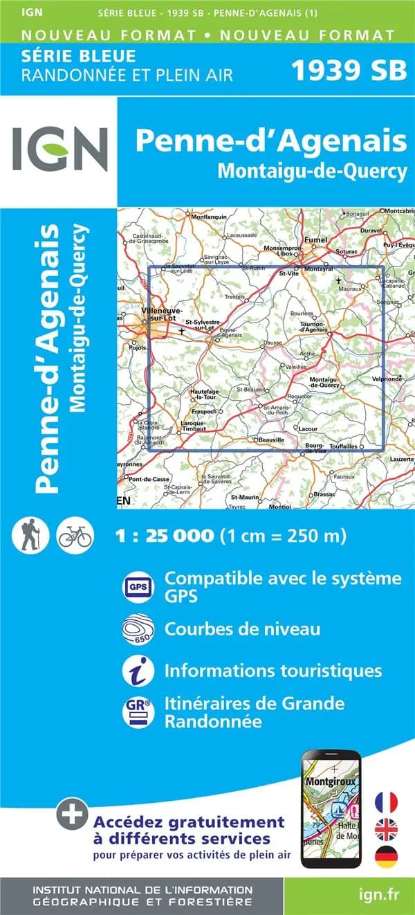 Penne-d'Agenais : Montaigu-de-Quercy (Éd. 1) réalisé et édité par l'Institut national de l'information géographique et forestière ; [surcharges] Fédération française de la randonnée pédestre