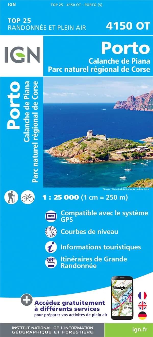 Porto : Calanche de Piana : Parc naturel régional de Corse (Éd. 5) réalisé et édité par l'Institut national de l'information géographique et forestière ; avec la collaboration du parc naturel régional de Corse ; [et avec la collaboration de la Fédération 