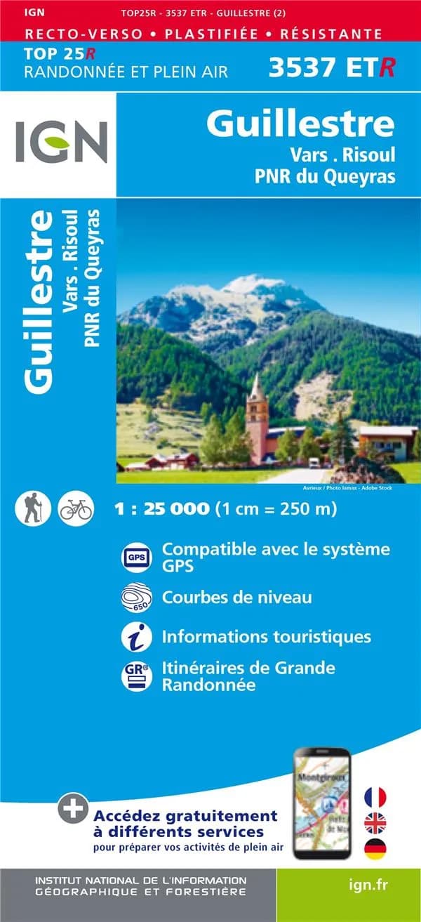 Guillestre : Vars, Risoul, P[arc] N[aturel] R[égional] du Queyras (Éd. 2) réalisé et édité par l'Institut national de l'information géographique et forestière ; [avec la collaboration de la Fédération française de randonnée pédestre]
