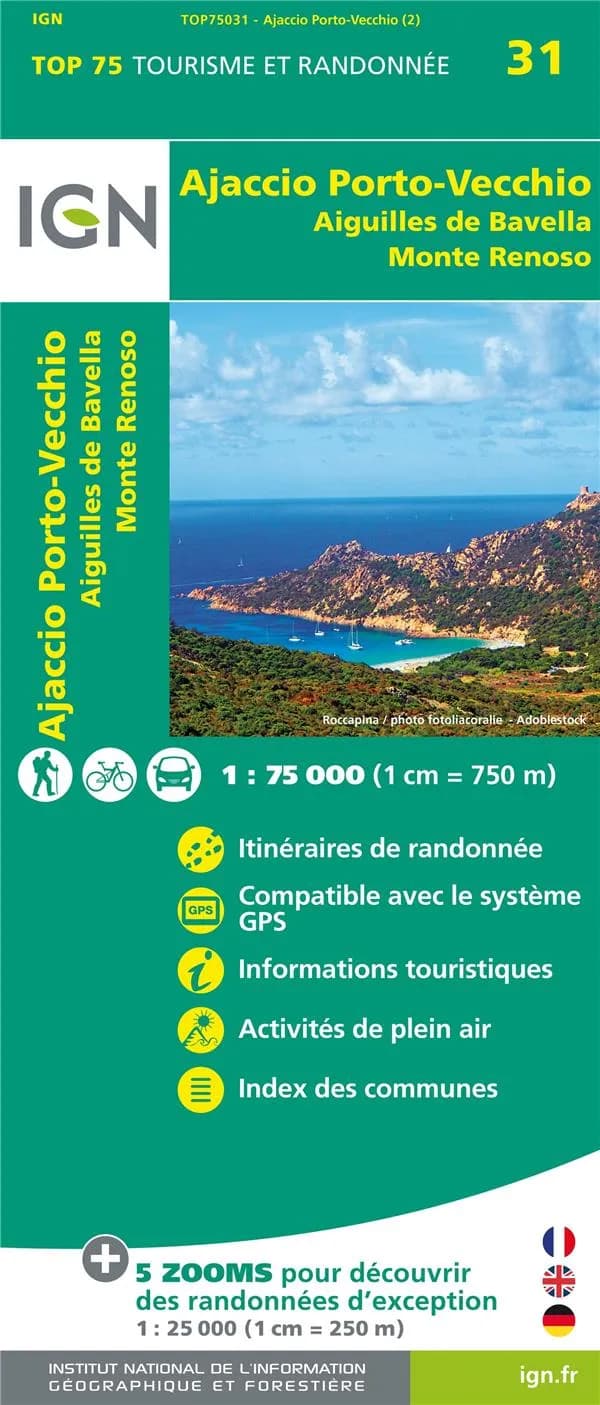 Ajaccio - Porto-Vecchio : Aiguilles de Bavella - Monte Renoso (Éd. 2) réalisé et édité par l'Institut national de l'information géographique et forestière ; [avec la collaboration de la] Fédération française de la randonnée pédestre