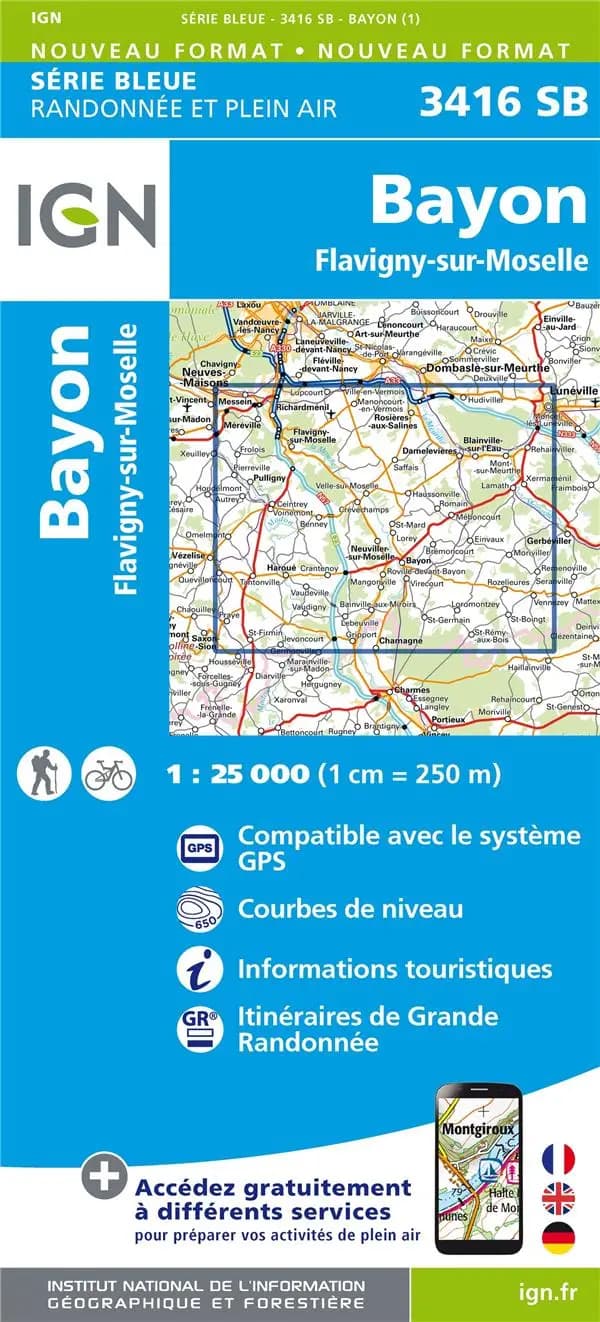 Bayon : Flavigny-sur-Moselle (Éd. 1) réalisé et édité par l'Institut national de l'information géographique et forestière ; [surcharges] Fédération française de la randonnée pédestre