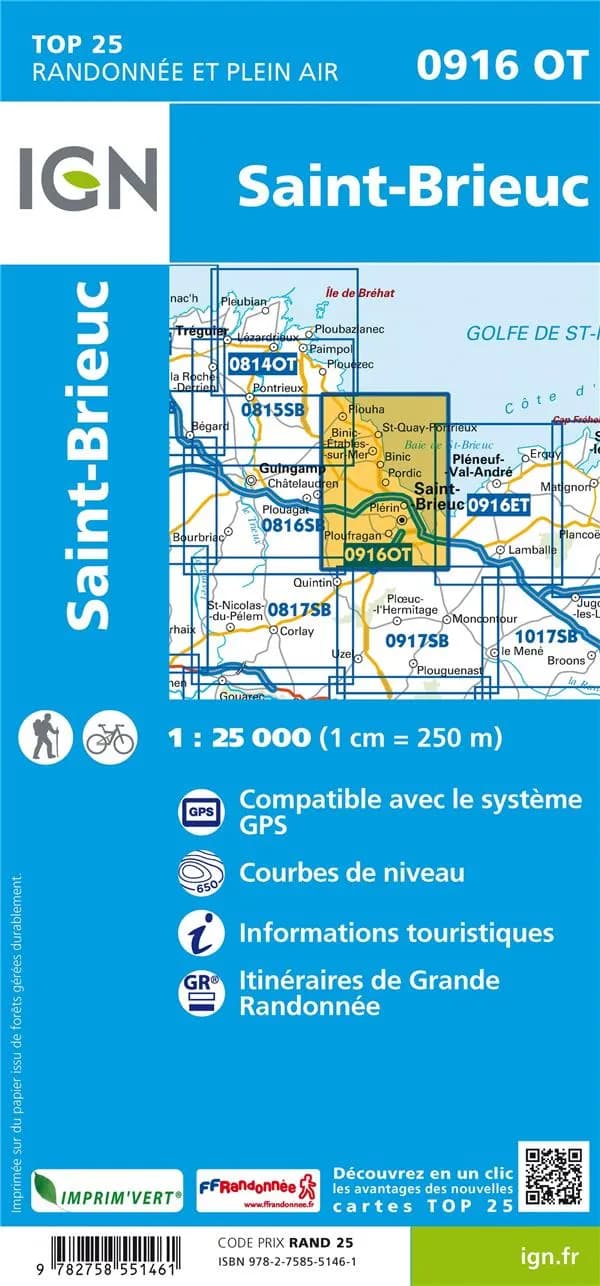 Saint-Brieuc (Éd. 5) Institut national de l'information géographique et forestière ; [surcharges] Fédération française de la randonnée pédestre