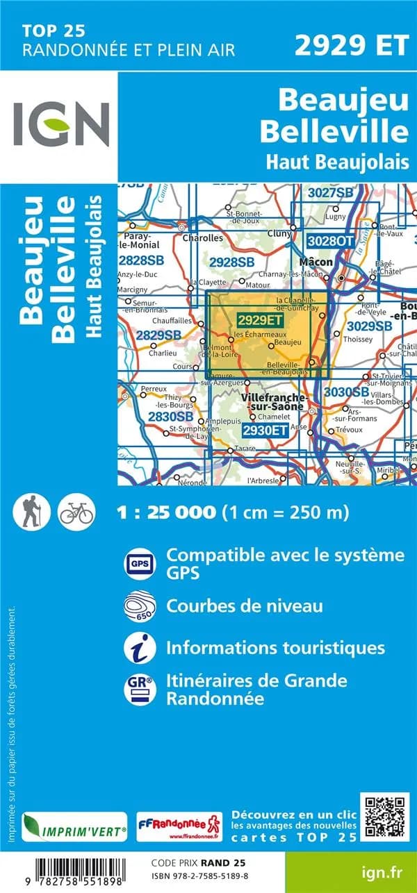 Beaujeu - Belleville : Haut Beaujolais (Éd. 4) Institut national de l'information géographique et forestière ; [surcharges] Fédération française de la randonnée pédestre