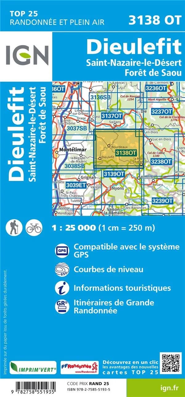 Dieulefit : Saint-Nazaire-le-Désert - forêt de Saou (Éd. 5) Institut national de l'information géographique et forestière ; [surcharges] Fédération française de la randonnée pédestre