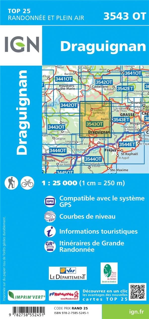 Draguignan (Éd. 4) réalisé et édité par l'Institut national de l'information géographique et forestière ; [surcharges] Fédération française de la randonnée pédestre