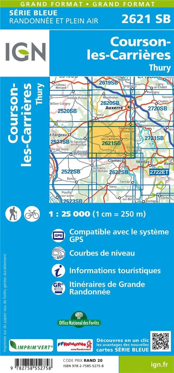 Courson-les-Carrières : Thury (Éd. 2) réalisé et édité par l'Institut national de l'information géographique et forestière ; [surcharges] Fédération française de la randonnée pédestre