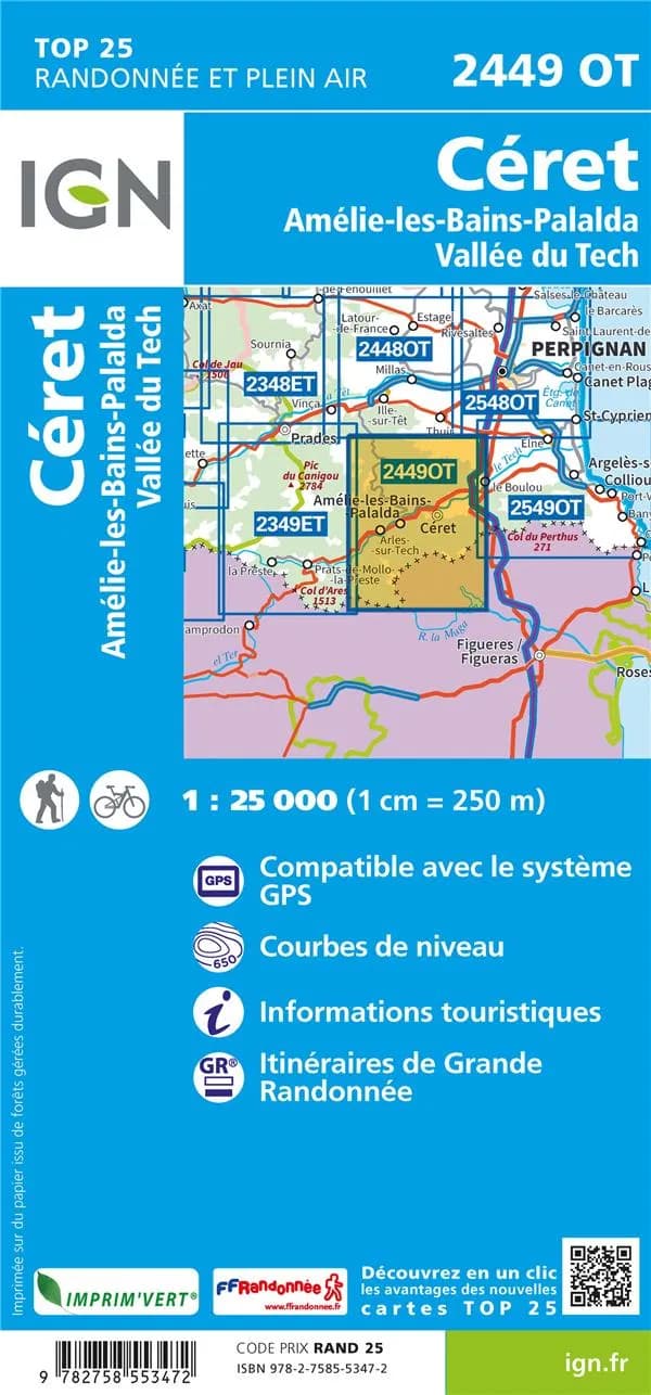 Céret : Amélie-les-Bains - Palalda, Vallée du Tech (Éd. 6) Institut national de l'information géographique et forestière ; [avec la collaboration de la Fédération française de randonnée pédestre]