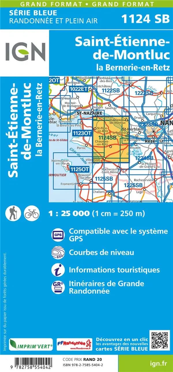 Saint-Étienne-de-Montluc : La Bernerie-en-Retz (Éd. 2) réalisé et édité par l'Institut national de l'information géographique et forestière ; [surcharges] Fédération française de la randonnée pédestre