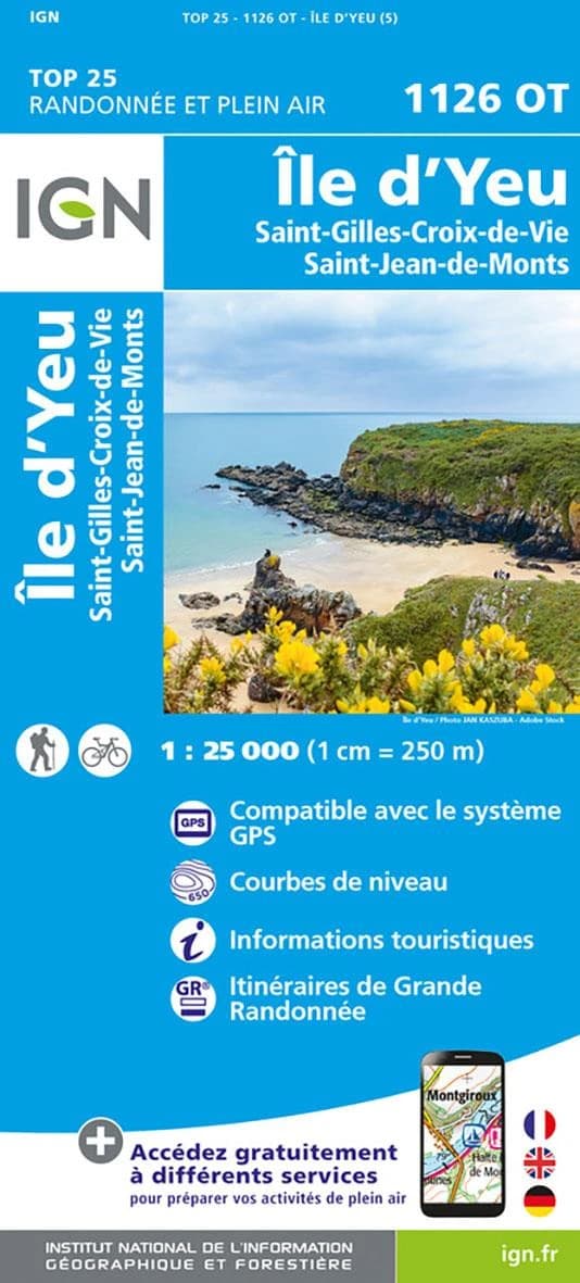 Île d'Yeu : Saint-Gilles-Croix-de-Vie - Saint-Jean-de-Monts (Éd. 5) Institut national de l'information géographique et forestière ; [avec la collaboration de la Fédération française de la randonnée pédestre]