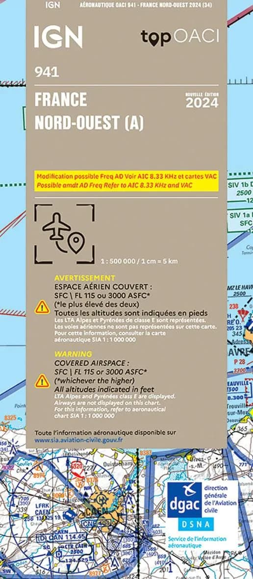 France nord-ouest (34e édition) [réalisé et publié par l']Institut national de l'information géographique et forestière ; [surcharges aéronautiques] SIA ; OACI