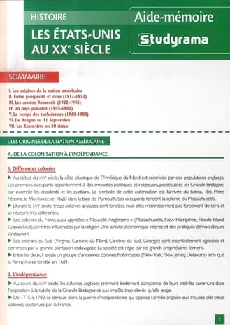 Les Etats-Unis aux 20ème siècle (Aide Mémoire)