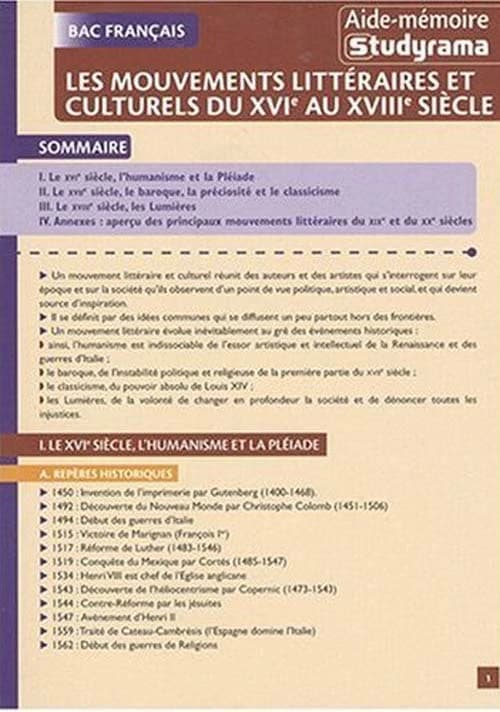 Mouvements litteraires et culturels du 16e au 18e siecle