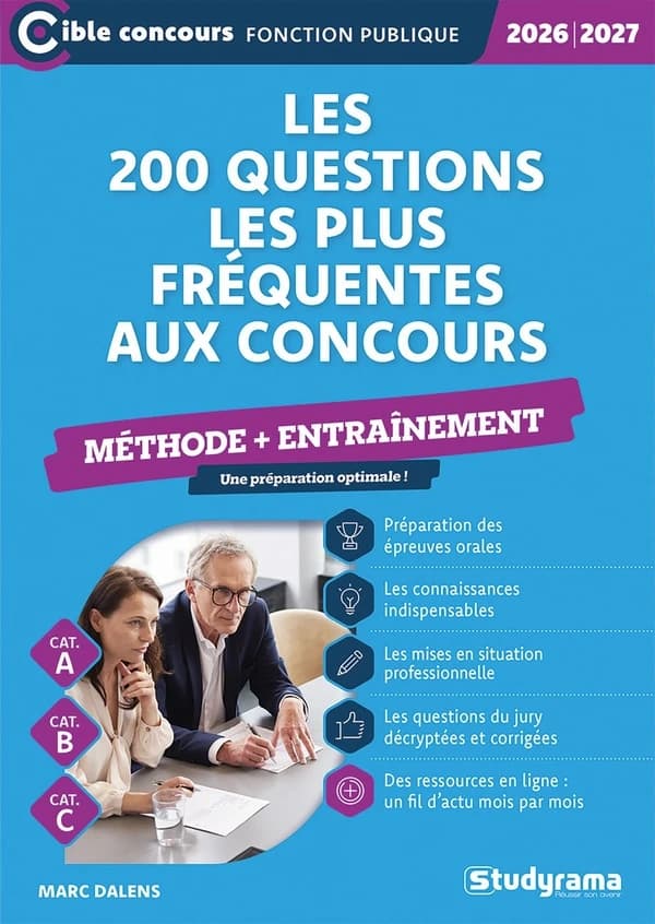 Les 200 questions les plus fréquentes aux concours, cat. A, cat. B, cat. C : méthode + entraînement,2026-2027