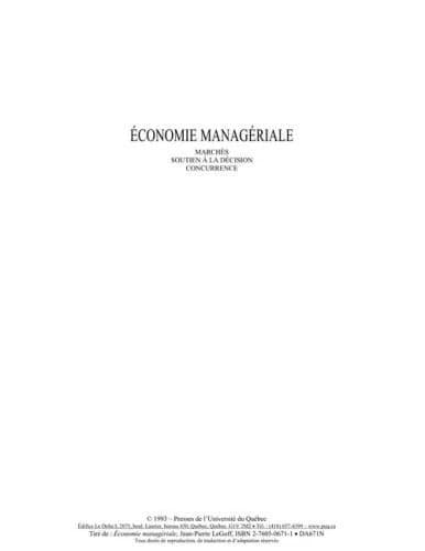 économie managériale ; marchés, soutien à la décision, concurrence