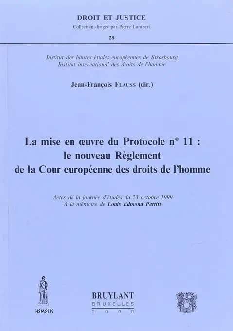 La mise en oeuvre du protocole n °11 : le nouveau règlement de la Cour européenne des droits de l'homme : actes de la journée d'études du 23 octobre 1999 à la mémoire de Louis Edmond Pettiti