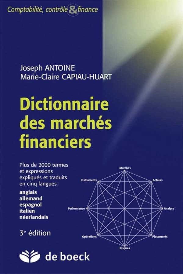 Dictionnaire des marchés financiers : plus de 2000 termes et expressions expliqués et traduits en cinq langues : anglais, allemand, espagnol, italien, néerlandais (3e éd.) Joseph Antoine, Marie-Claire Capiau-Huart