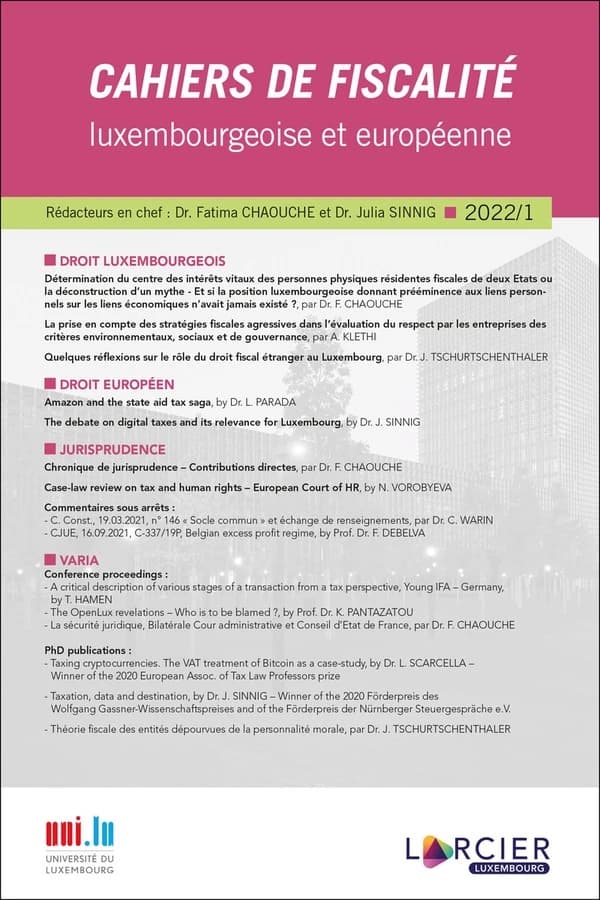 Cahiers de fiscalité luxembourgeoise et européenne n.2022