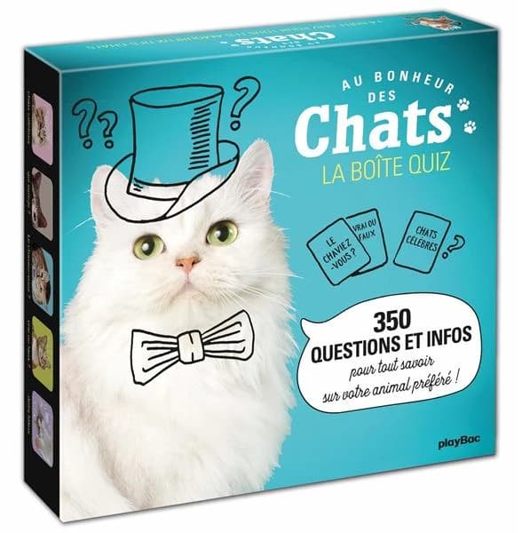 Au bonheur des chats : la boîte quiz ; 350 questions et infos pour tout savoir sur votre animal préféré !