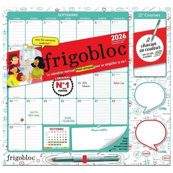 Frigobloc mensuel A chacun sa couleur ! : Le calendrier mensuel maxi-aimanté pour se simplifier la vie ! Avec 1 stylo 4 couleurs