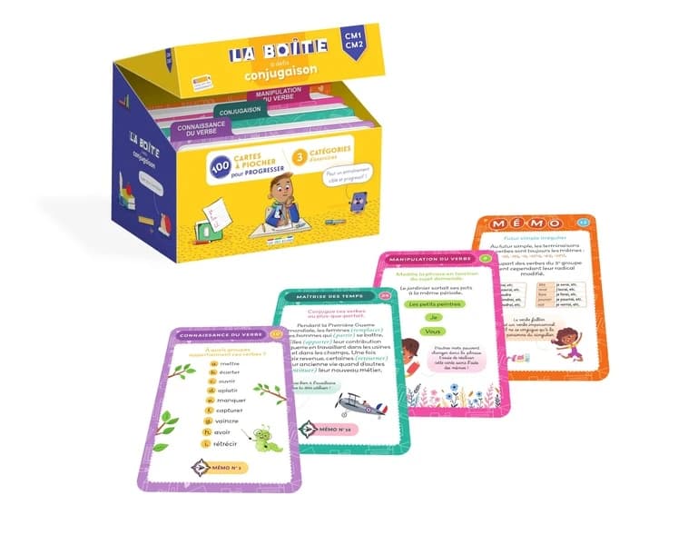 La boîte à défis Conjugaison : CM1-CM2 ; 100 cartes à piocher pour progresser