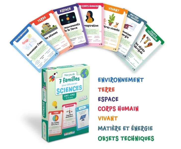 Mon jeu de 7 familles pour débuter en sciences : CM1-CM2 ; 49 cartes pour réviser les notions essentielles