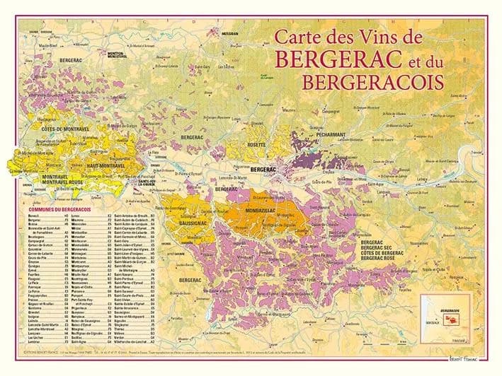 Carte des vins de Bergerac et du Bergeracois