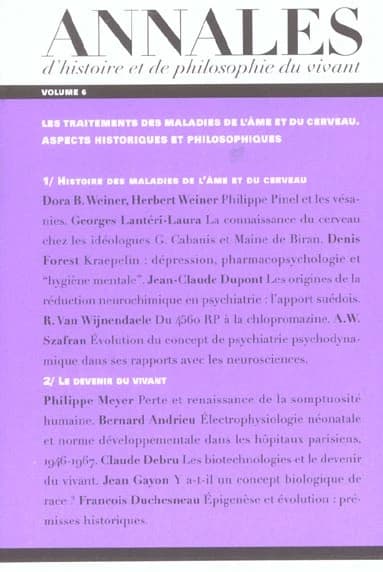 Les annales d'histoire et de philosophie du vivant, n  6, les maladies de l'ame et du cerveau