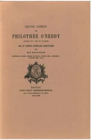 Lettre inédite de Philothée O'Neddy, auteur de Feu et Flamme, sur le groupe : littéraire romantique di