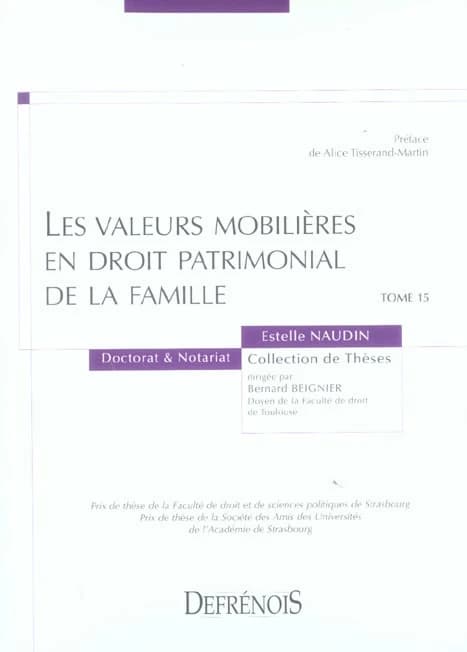 Les valeurs mobilières en droit patrimonial de la famille
