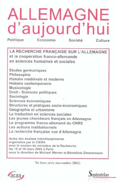 Allemagne d'aujourd'hui Hors-Série : la recherche française sur l'Allemagne et la coopération franco-allemande en sciences humaines
