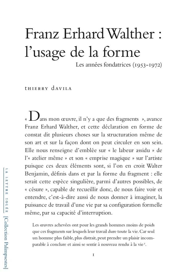 Franz Erhard Walther, l'usage de la forme : les années fondatrices, 1953-1972