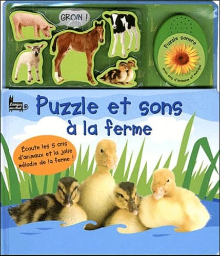 Puzzle et sons à la ferme : écoute les 5 cris d'animaux et la jolie mélodie de la ferme !