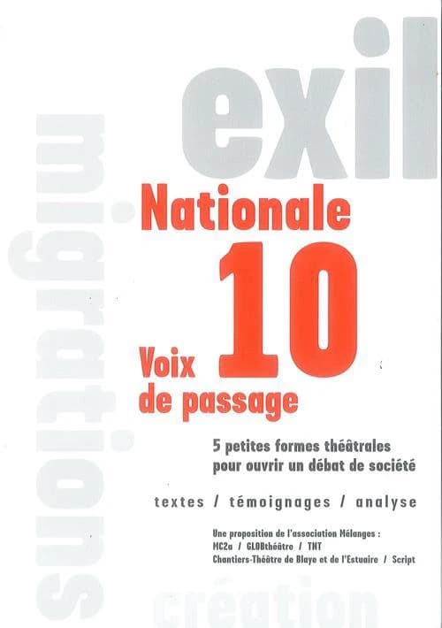 Nationale 10 : voix de passage : exil, migrations, création : 5 petites formes théâtrales pour ouvrir un débat de société : textes, témoignages, analyse
