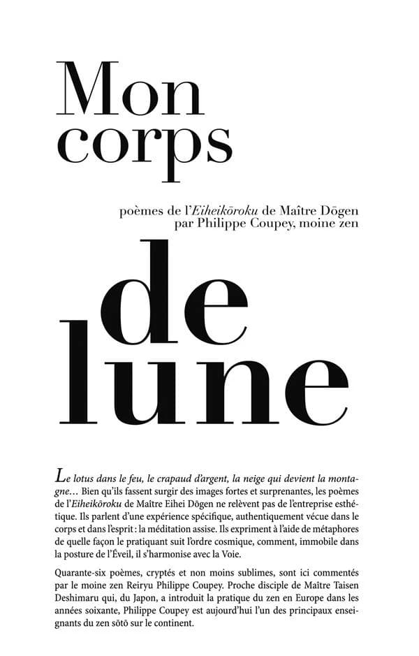 Mon corps de lune : poèmes de l'"Eiheikōroku" de maître Dōgen