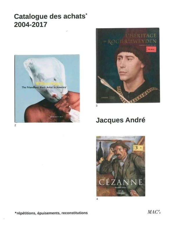 Catalogue des achats 2004-2017 : répétitions, épuisements, reconstitutions : Jacques André : [exposition, Grand Hornu, 22 octobre 2017-4 janvier 2018], MAC'S
