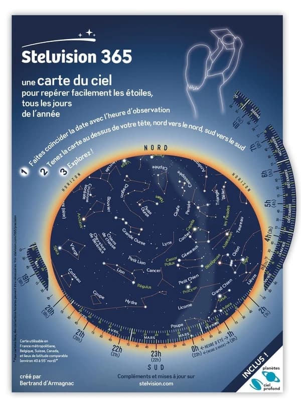 Stelvision 365 : une carte du ciel pour repérer facilement les étoiles, tous les jours de l'année (14e édition) Bertrand d'Armagnac