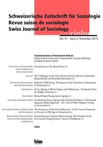 Revue suisse de sociologie Tome 41 ; transformations of retirement policies