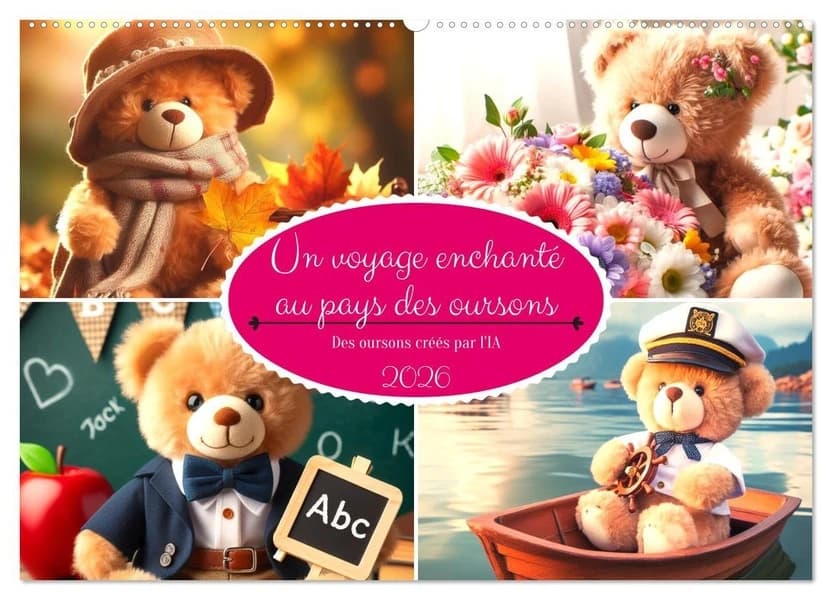 Un voyage enchanté au pays des oursons -Des oursons créés par l'IA (Calendrier mural 2026 DIN A2 vertical), CALVENDO calendrier mensuel : Voyage dans des mondes d'ours enchantés