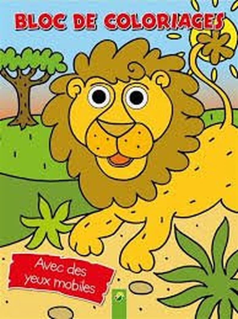 Bloc de coloriages avec les yeux mobiles : Chat, manchot et girafe