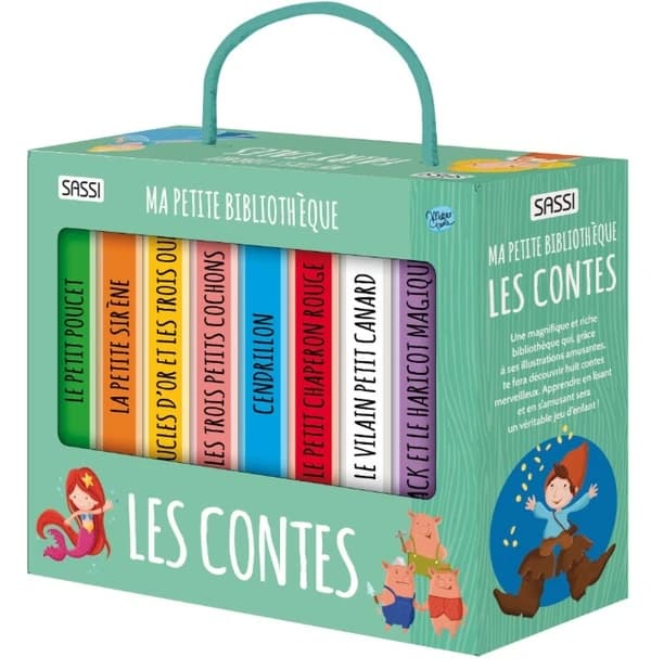 Ma petite bibliothèque Les contes : Coffret en 8 volumes : Cendrillon ; Le vilain petit canard ; le petit Chaperon rouge ; Jack et le haricot magique ; La petite sirène ; Les trois petits cochons ; Boucle d'or et les trois ours ; Le petit poucet