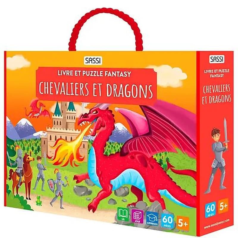 Livre et puzzle fantasy : Chevaliers et dragons