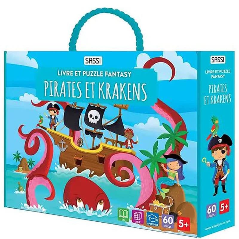 Livre et puzzle fantasy : Pirates et krakens