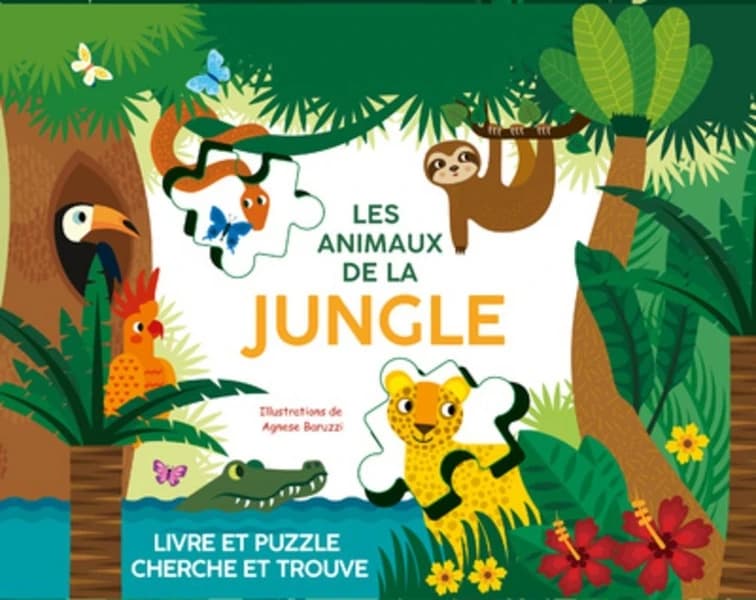Livre et puzzle cherche et trouve : les animaux de la jungle