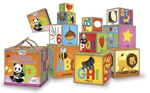 Eco-blocks ; my first alphabet ; 10 eco-blocks to stack and fit inside each other