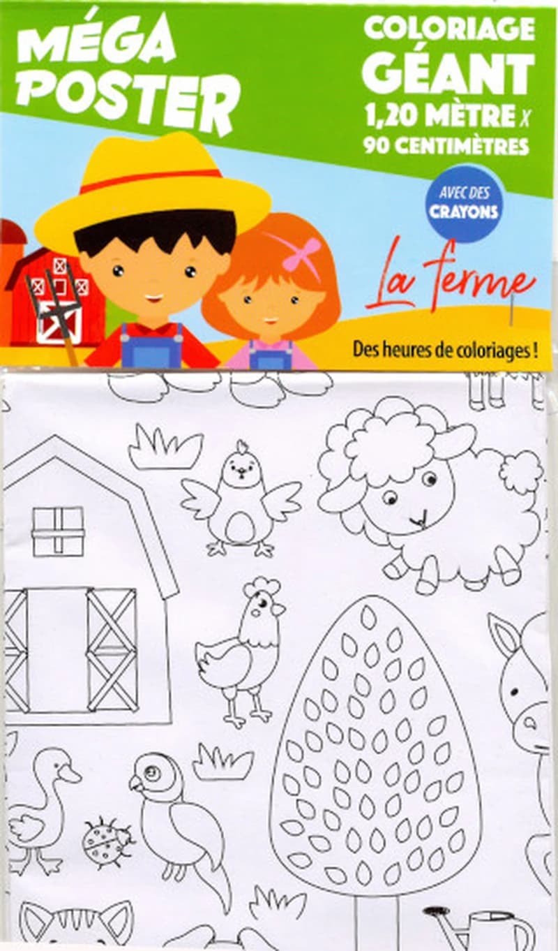 MEGA POSTER COLORIAGE GEANT ( LA FERME + BOITE DE CRAYON )