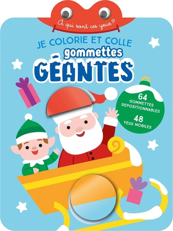 à qui sont ces yeux ? je collorie et colle gommettes géantes : Père Noël