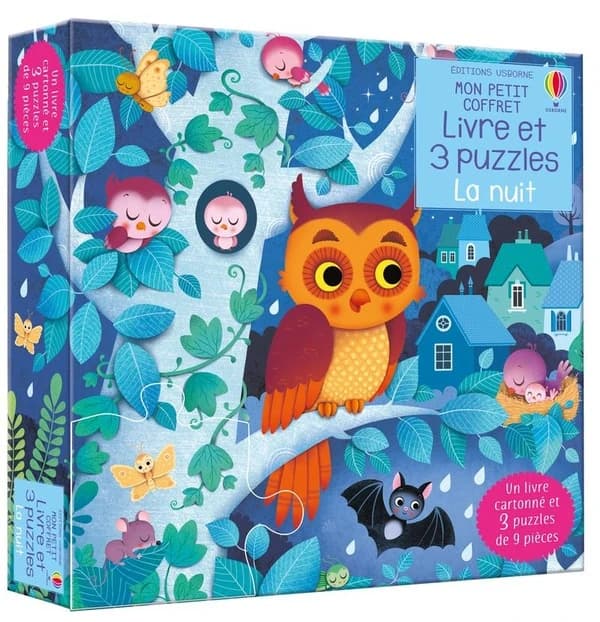 La nuit ; mon petit coffret livre et 3 puzzles