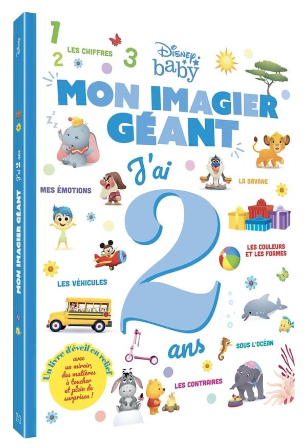 Mon imagier géant : j'ai 2 ans : un livre d'éveil en relief, avec un miroir, des matières à toucher et plein de surprises !